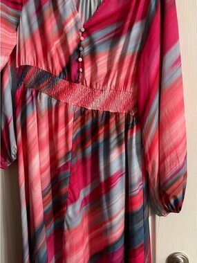Women's Pink & Gray Maxi Dress with Shirred Waist - 1X